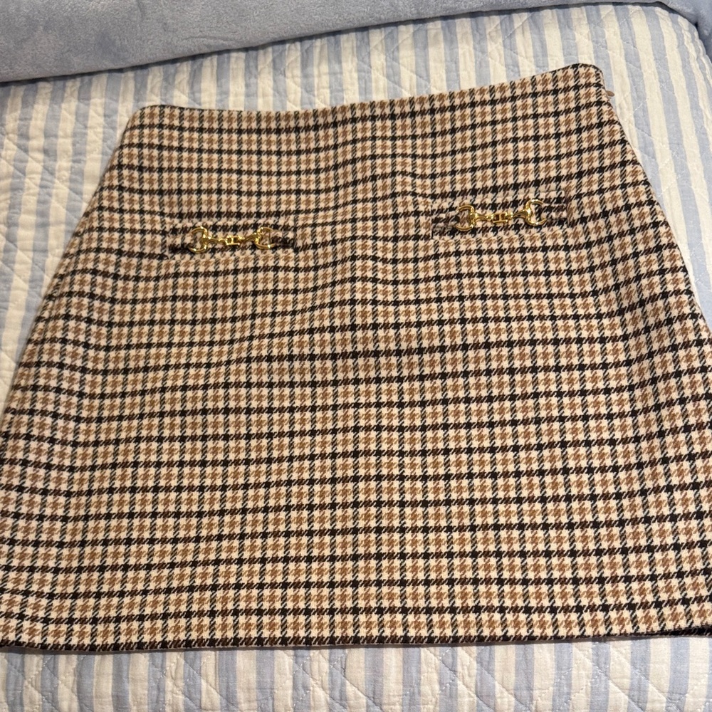LOFT Black and Cream Checkered Mini Skirt